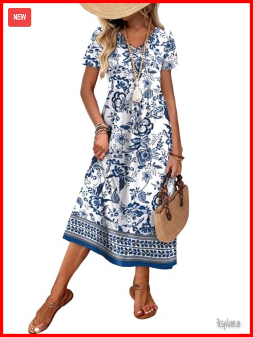Flowy A-Line Midi Dress with Pockets S-2XL Casual Beach Vacation - Picture 4 of 7